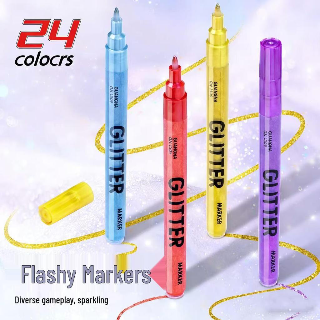 GuangNa® 24er-Set Acryl-Glitzermarker – 1,0 mm Feine Spitze