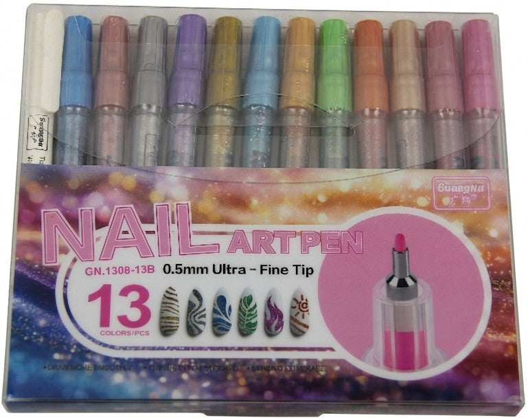 Set de Nail Art Métallique Guangna – 12 Couleurs + 1 Stylo de Fixation (Soft Luxury Metallic)