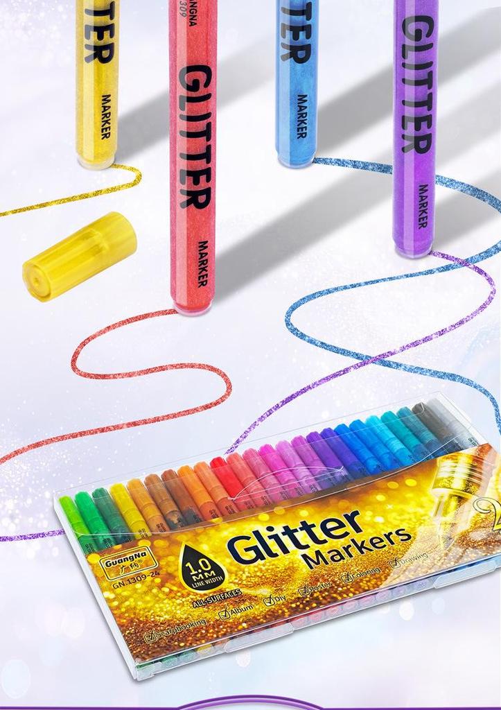 GuangNa® 24er-Set Acryl-Glitzermarker – 1,0 mm Feine Spitze
