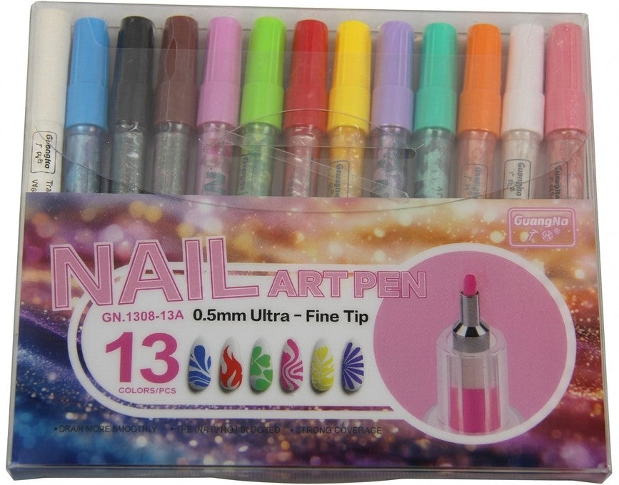 Guangna Metallic Nail-Art Set – 12 Farben + 1 Fixierstift (Vivid Rainbow Metallic)